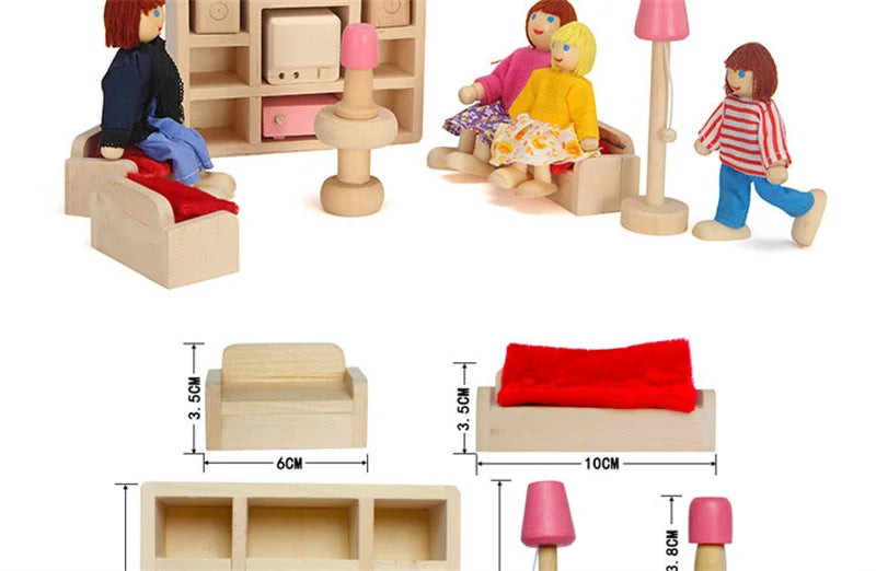 Wooden Dollhouse Furniture Miniature Toy For Dolls Kids Children House Play Toy Mini Furniture Sets Doll Toys Boys Girls Gifts