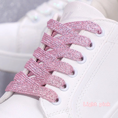1Pair Fashion Glitter Shoelaces Colorful Flat Shoe laces for Athletic Running Sneakers Shoes Boot 1CM Width Shoelace Strings