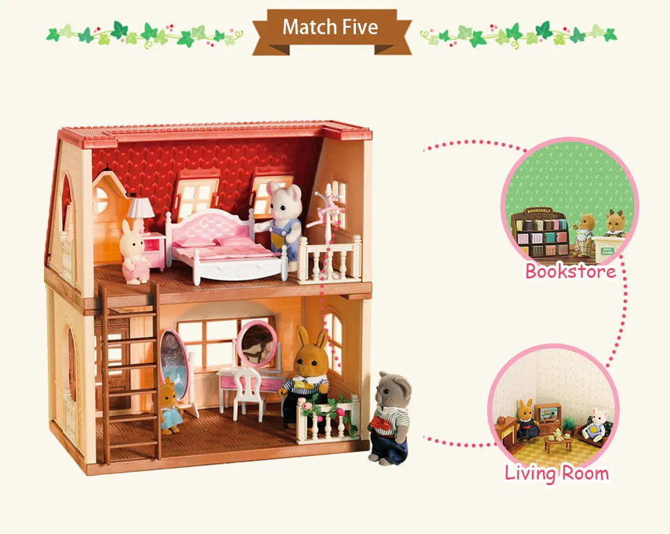 Simulation Kitchen Forest Family Small House Double Three- Story Villa Reindeer  Animal Model Girl Dollhouse Furniture Toy Gifts