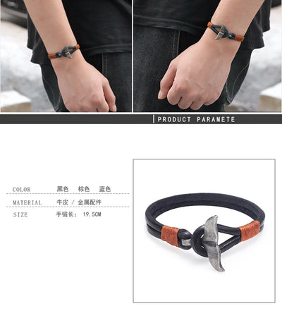 Vintage Leather Whale Tail Bracelet Beach Jewelry for Men Women - Smarsty