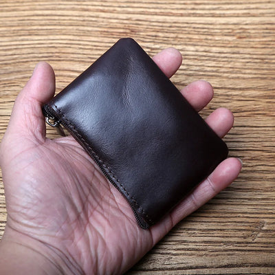 Genuine Leather Mini Coin Purse for MenTop Layer Cowhide Wallet Women Zipper Vintage Card Bag Short Lady Wallet Key Case NZPJ - Smarsty