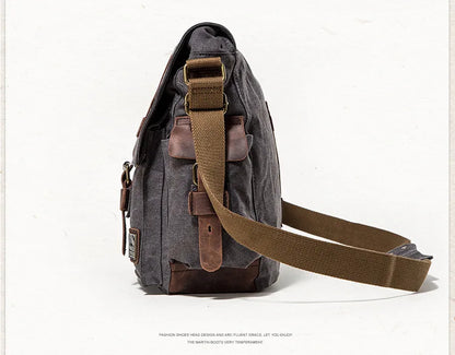 Vintage Leather Canvas Messenger Bag Unisex Crossbody - Smarsty