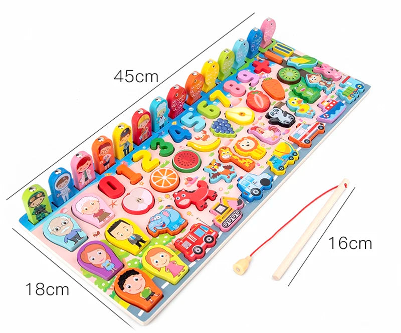 3D Preschool Children Educational Toys Wooden Montessori Arithmetic Magnetic Fishing Digital Shape Matching Building Block Toys - Smarsty