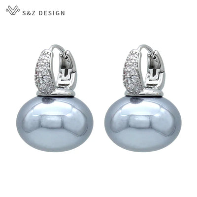 Fashion Pearl Dangle Earrings for Women with Cubic Zirconia - Smarsty