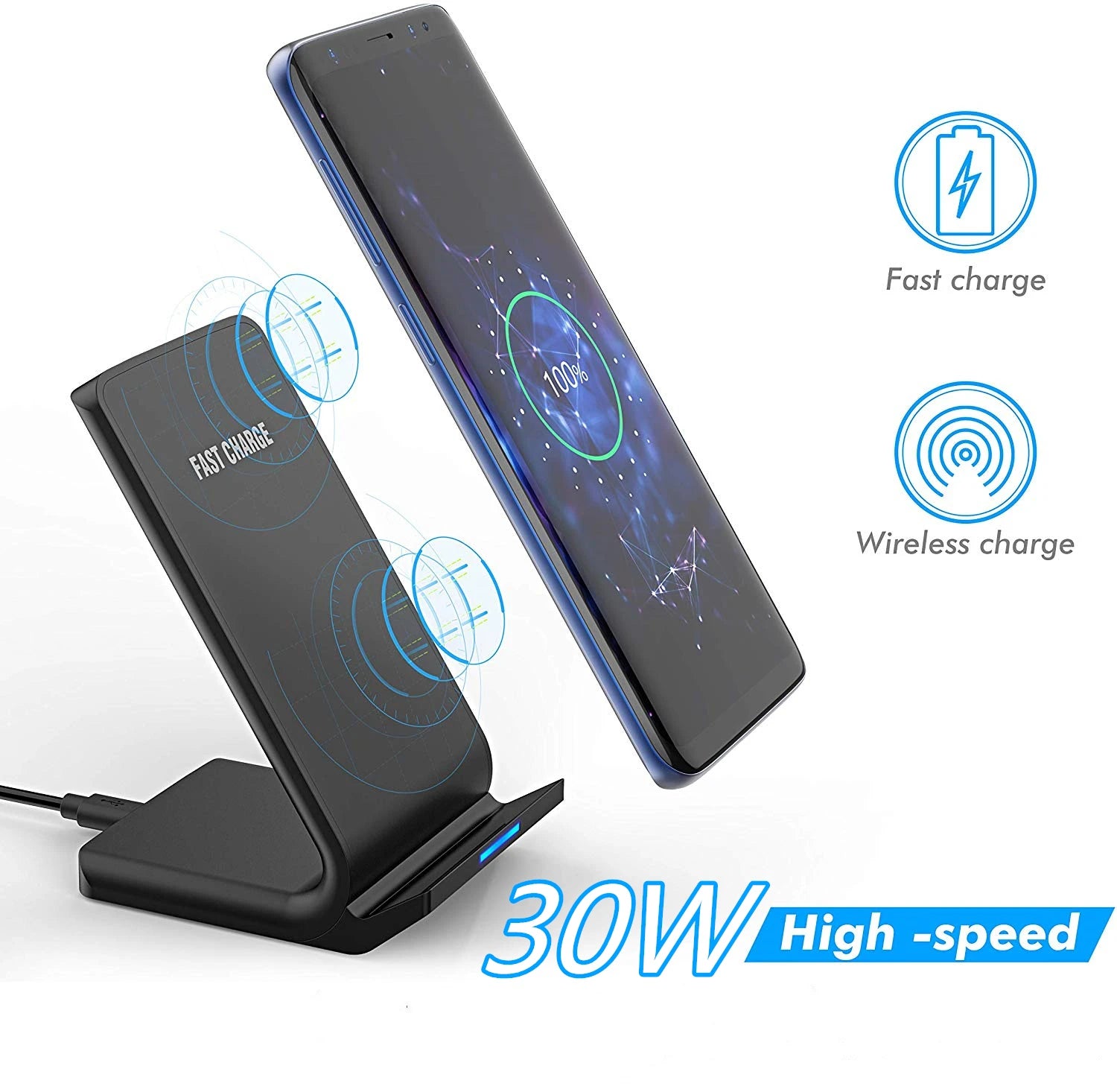 30W Qi Wireless Charger Stand Fast Charging Dock For Phones - Smarsty