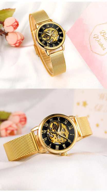 Fashionable Women's Mechanical Automatic Watch with Mesh Strap - Smarsty