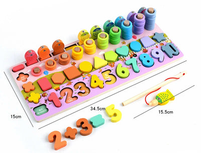 3D Preschool Children Educational Toys Wooden Montessori Arithmetic Magnetic Fishing Digital Shape Matching Building Block Toys - Smarsty