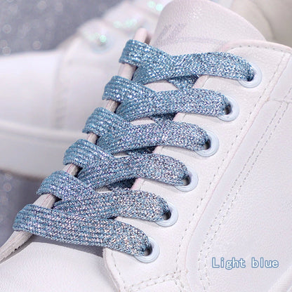 1Pair Fashion Glitter Shoelaces Colorful Flat Shoe laces for Athletic Running Sneakers Shoes Boot 1CM Width Shoelace Strings