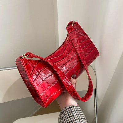 PU Leather Alligator Pattern Women Slim Shoulder Bag Purse - Smarsty