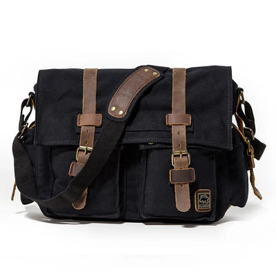 Vintage Leather Canvas Messenger Bag Unisex Crossbody - Smarsty
