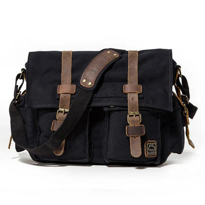 Vintage Leather Canvas Messenger Bag Unisex Crossbody - Smarsty