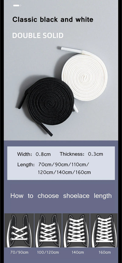 1 Pair Black White Shoe Laces Flat Double Woven Anti-slip Polyester Shoelaces Sports Casual White Shoes Classic Shoelace - Smarsty