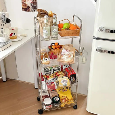 3/4 Layer Rolling Trolley Storage Rack Movable Trolley With Hanging Basket Bathroom Storage Makeup Snack Organizer Transparent by Smarsty