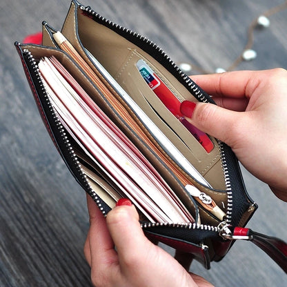 Women's Vintage Oil Wax PU Leather Clutch Wallet Female Large Capacity Phone Purse Ladies Wristband Simple Card Holder Pouch Bag