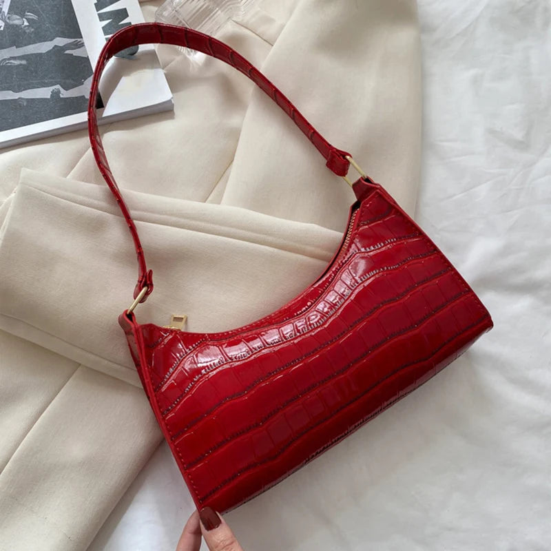 PU Leather Alligator Pattern Women Slim Shoulder Bag Purse - Smarsty