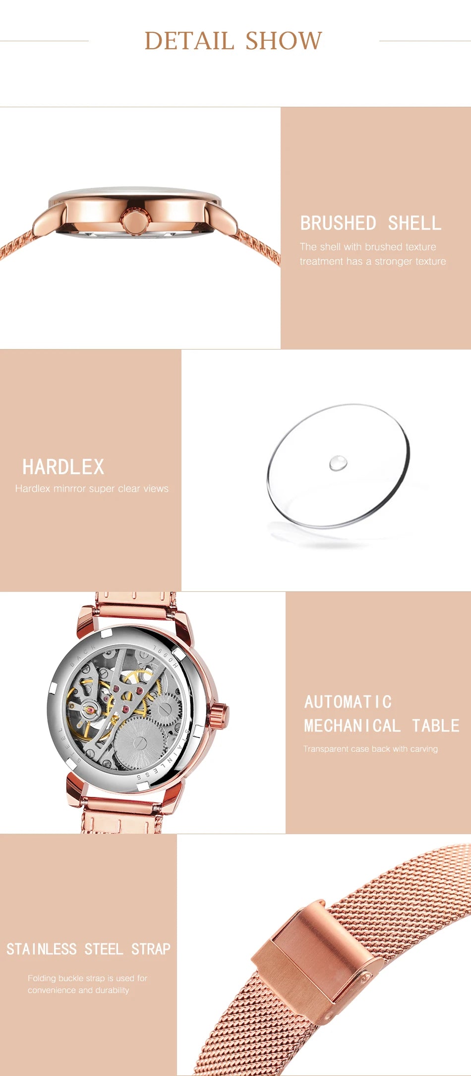 Fashionable Women's Mechanical Automatic Watch with Mesh Strap - Smarsty