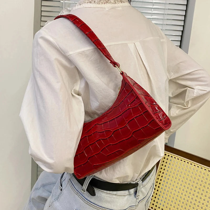 PU Leather Alligator Pattern Women Slim Shoulder Bag Purse - Smarsty