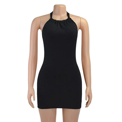 Black Bodycon Dress Women Halter Sexy Skinny Hollow Out Backless Mini Dresses Hot Summer Sleeveless Beach Party Cut Out Dress - Smarsty