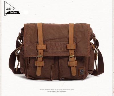 Vintage Leather Canvas Messenger Bag Unisex Crossbody - Smarsty