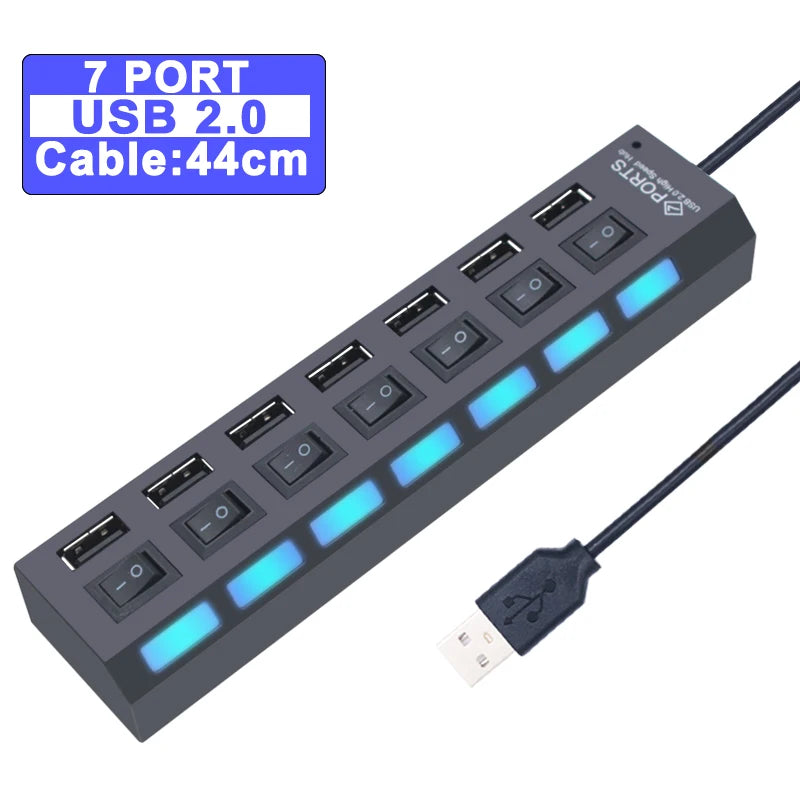 USB Hub 3.0 With Power Switch 7 Port Expansion Pro