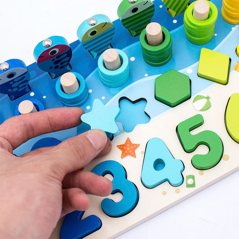3D Preschool Children Educational Toys Wooden Montessori Arithmetic Magnetic Fishing Digital Shape Matching Building Block Toys - Smarsty