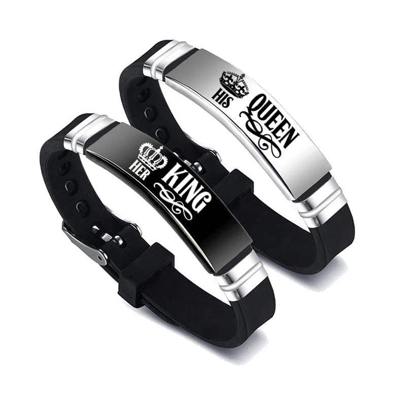 His Queen Her King Couple Bracelets Set Adjustable Silicone Bangle - Smarsty