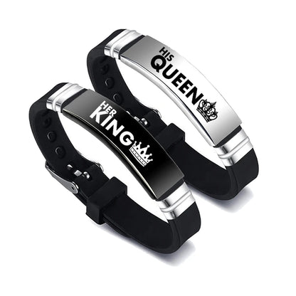 His Queen Her King Couple Bracelets Set Adjustable Silicone Bangle - Smarsty