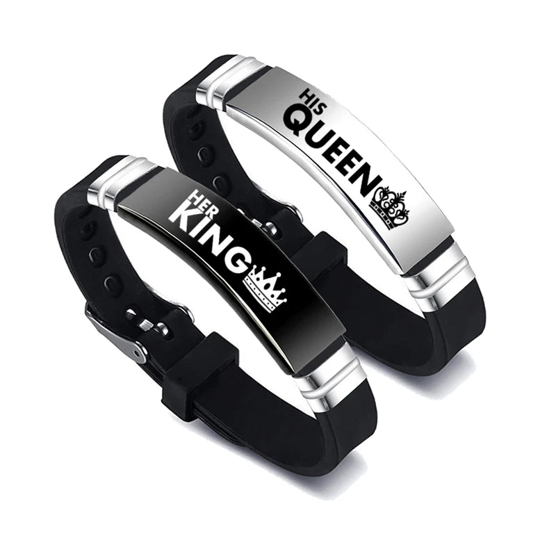 His Queen Her King Couple Bracelets Set Adjustable Silicone Bangle - Smarsty