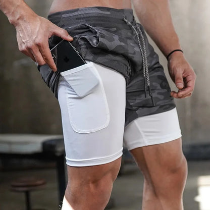 Camo Running Shorts Men Gym Sports Shorts 2 In 1 Quick Dry Workout Training Gym Fitness Jogging Short Pants Summer Men Shorts - Smarsty