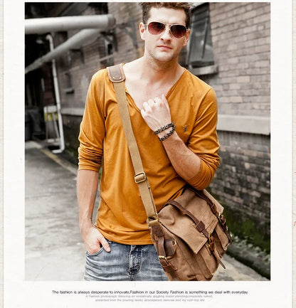 Vintage Leather Canvas Messenger Bag Unisex Crossbody - Smarsty