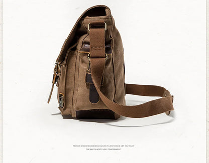 Vintage Leather Canvas Messenger Bag Unisex Crossbody - Smarsty