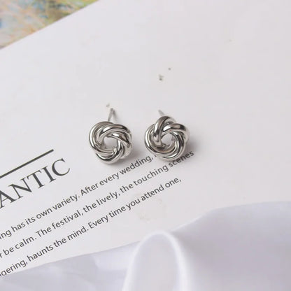 Tiny Gold Twist Round Stud Earrings Small Unusual Design - Smarsty