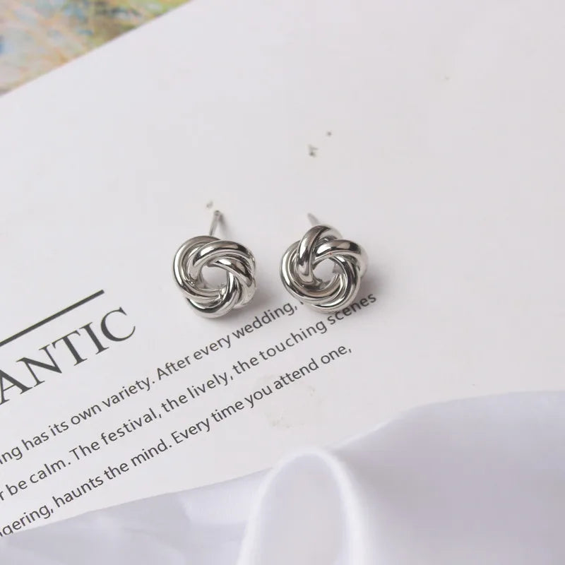 Tiny Gold Twist Round Stud Earrings Small Unusual Design - Smarsty