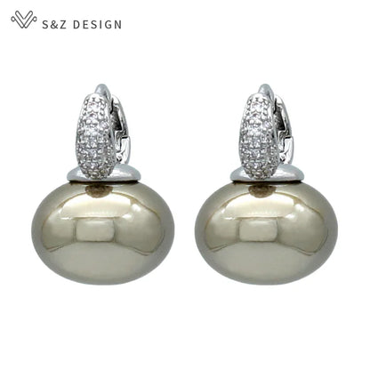 Fashion Pearl Dangle Earrings for Women with Cubic Zirconia - Smarsty