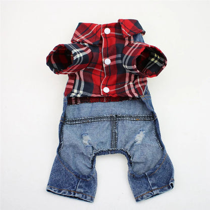 Denim Plaid Jumpsuit Hoodie for Dogs and Cats - Smarsty