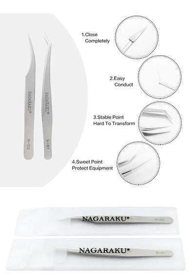 NAGARAKU Stainless Steel Eyelash Extension Tweezers Precision Grip - Smarsty
