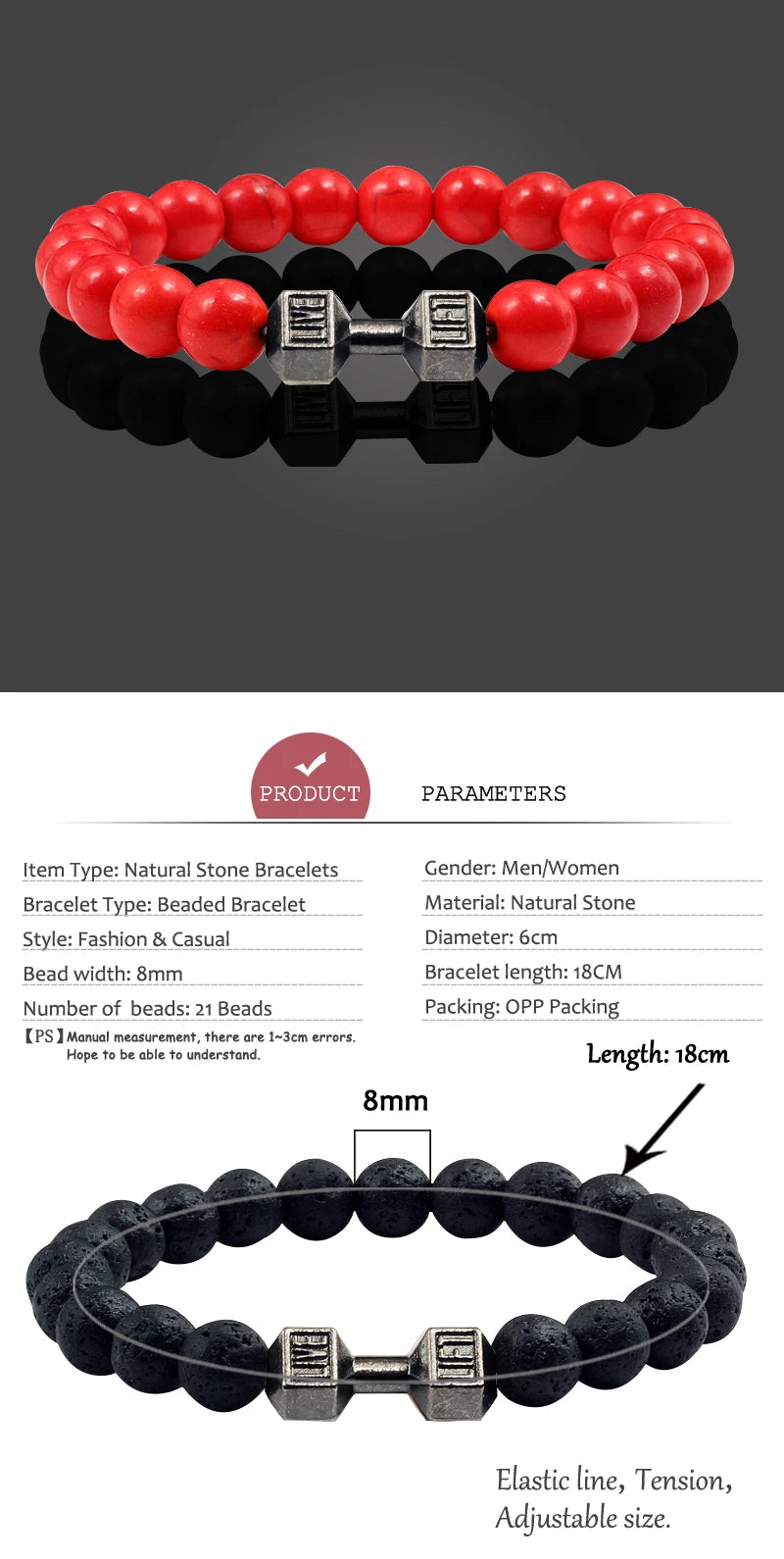 Natural Stone Dumbbell Bead Bracelet for Energy and Style - Smarsty
