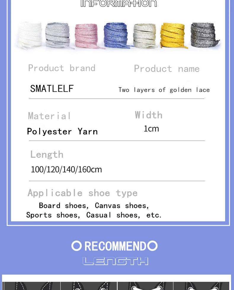 1Pair Fashion Glitter Shoelaces Colorful Flat Shoe laces for Athletic Running Sneakers Shoes Boot 1CM Width Shoelace Strings