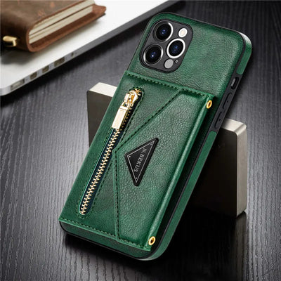 Zipper Wallet Phone Case For iPhone 14 13 12 11 X XS XR Leather Card Back Crossbody Strap Leather Magnetic Wallet Phone Case by Smarsty