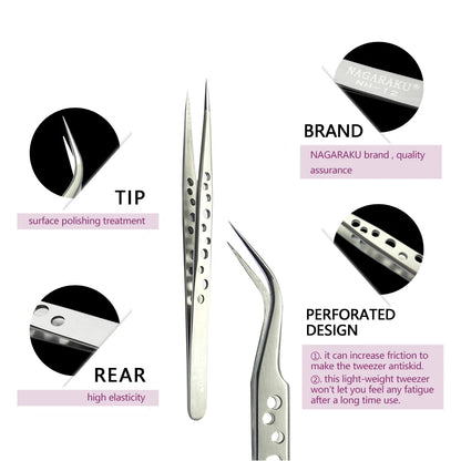 NAGARAKU Stainless Steel Eyelash Extension Tweezers Precision Grip - Smarsty