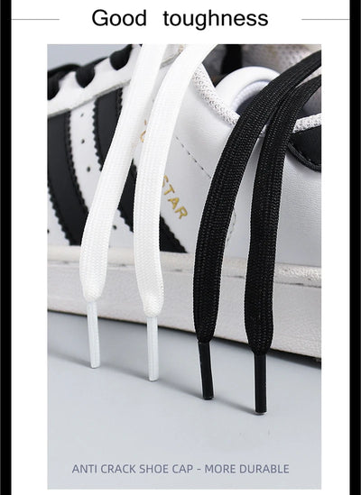1 Pair Black White Shoe Laces Flat Double Woven Anti-slip Polyester Shoelaces Sports Casual White Shoes Classic Shoelace - Smarsty