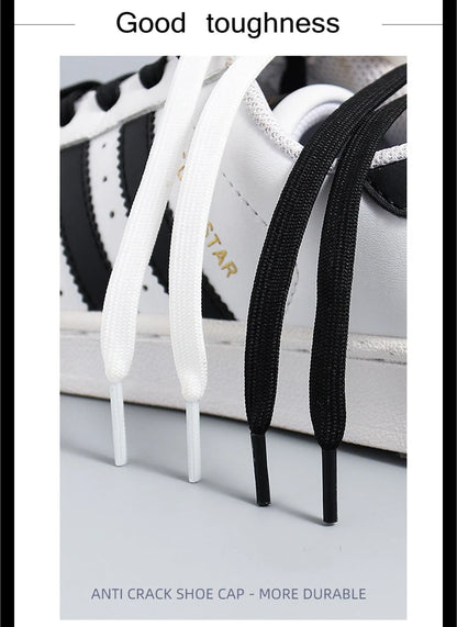 1 Pair Black White Shoe Laces Flat Double Woven Anti-slip Polyester Shoelaces Sports Casual White Shoes Classic Shoelace - Smarsty