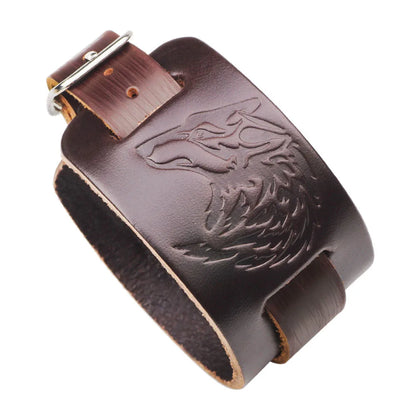 Men's Genuine Leather Bracelet Adjustable Vintage Punk Style - Smarsty