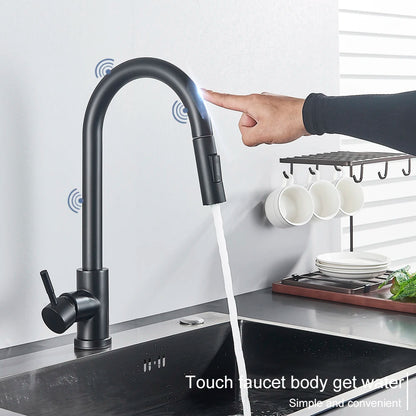 Pull Out Sensor Black Kitchen Faucet With Touch Control - Smarsty