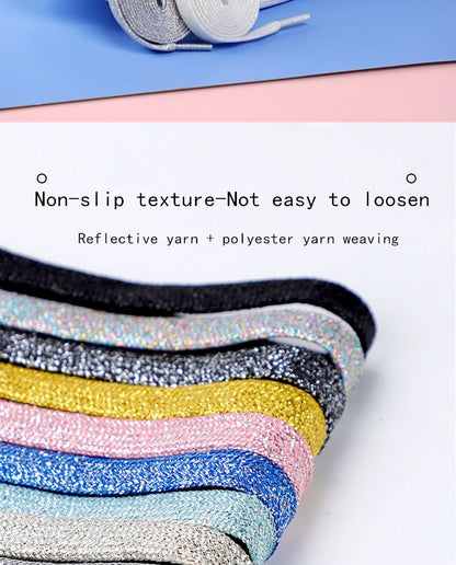 1Pair Fashion Glitter Shoelaces Colorful Flat Shoe laces for Athletic Running Sneakers Shoes Boot 1CM Width Shoelace Strings