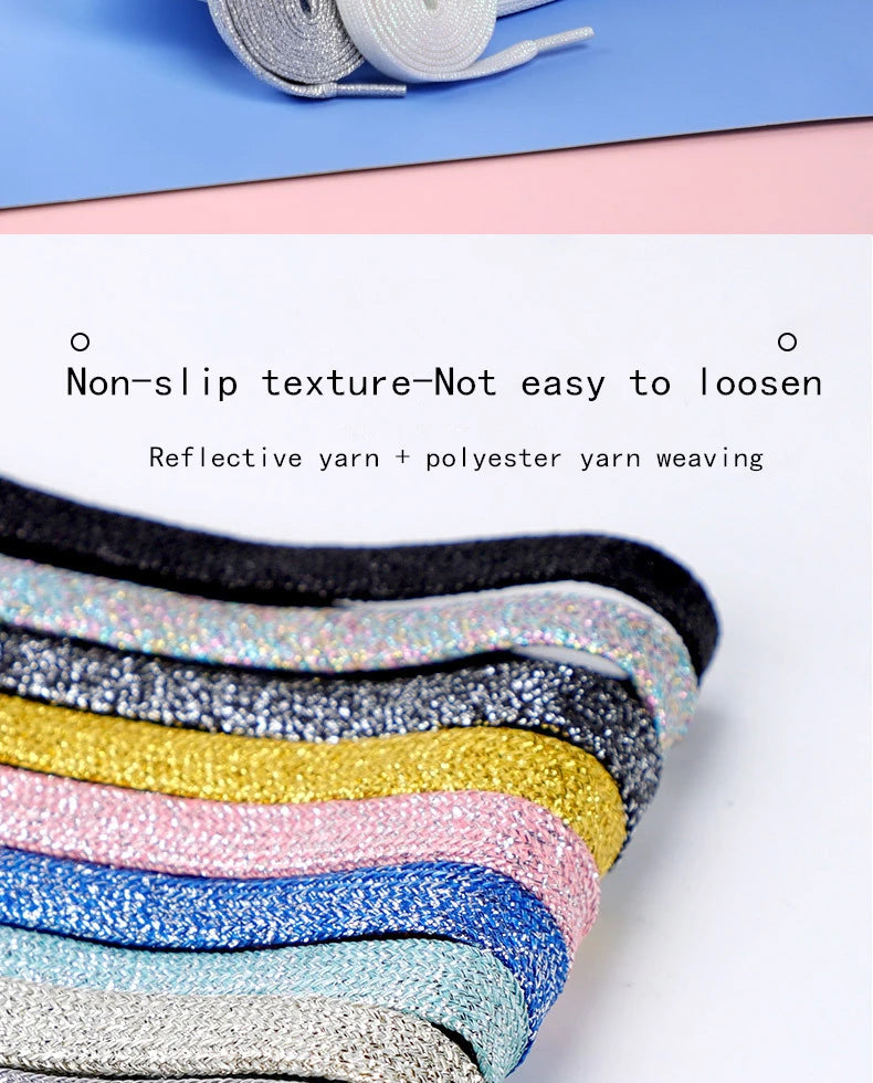 1Pair Fashion Glitter Shoelaces Colorful Flat Shoe laces for Athletic Running Sneakers Shoes Boot 1CM Width Shoelace Strings