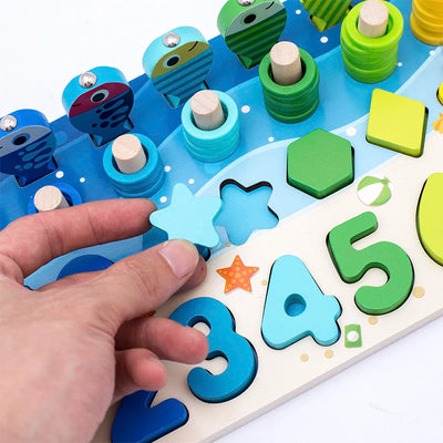 3D Preschool Children Educational Toys Wooden Montessori Arithmetic Magnetic Fishing Digital Shape Matching Building Block Toys - Smarsty