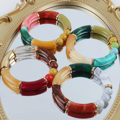 Trendy 4 Piece Set of Handmade Acrylic Bead Bracelets - Smarsty