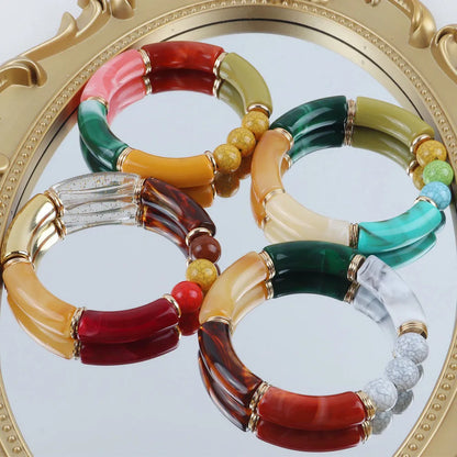 Trendy 4 Piece Set of Handmade Acrylic Bead Bracelets - Smarsty