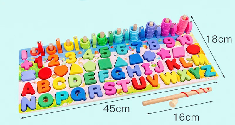 3D Preschool Children Educational Toys Wooden Montessori Arithmetic Magnetic Fishing Digital Shape Matching Building Block Toys - Smarsty